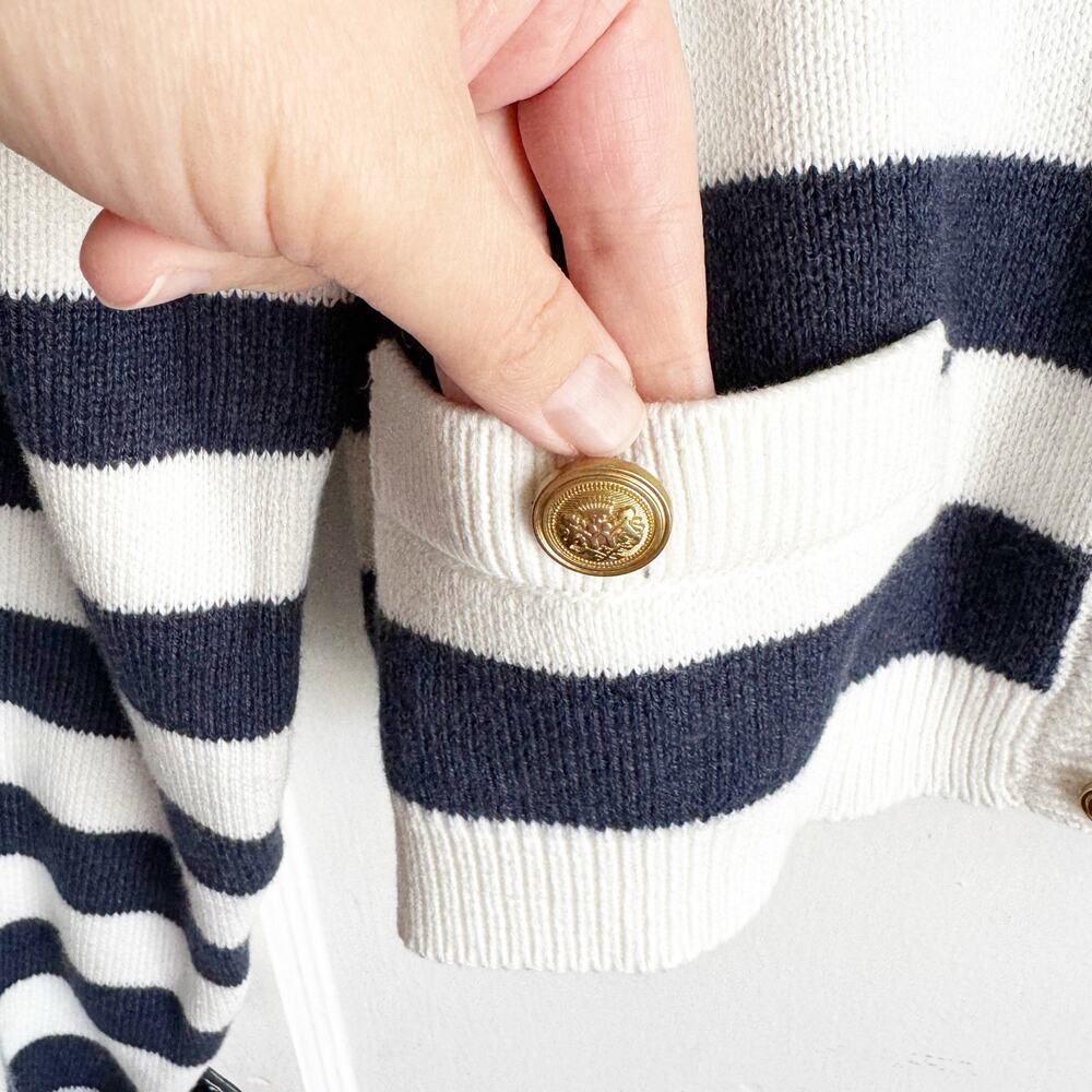American Eagle Navy Striped Cropped Crewneck Cardigan NWT XL Preppy Nautical - Picture 10 of 15